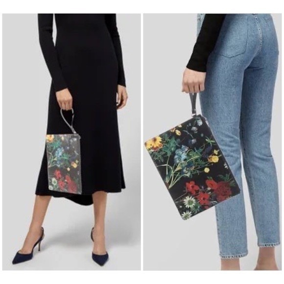 Alice + Olivia Midnight Meadows Floral Large Zip Pouch Clutch Wristlet Bag - Picture 1 of 9